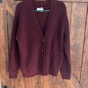 Old Navy Women's Burgundy Button-Front V-Neck Cardigan Sweater